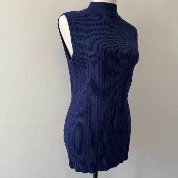 Navy Ribbed Sleeveless Top & Cardigan Set 14/16 - Picture 3 of 11